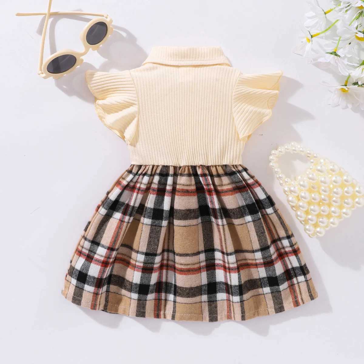 3-24M summer newborn baby girl dress plain tight fitting shirt with lapel fly edge sleeves fashionable baby girl clothing X250220