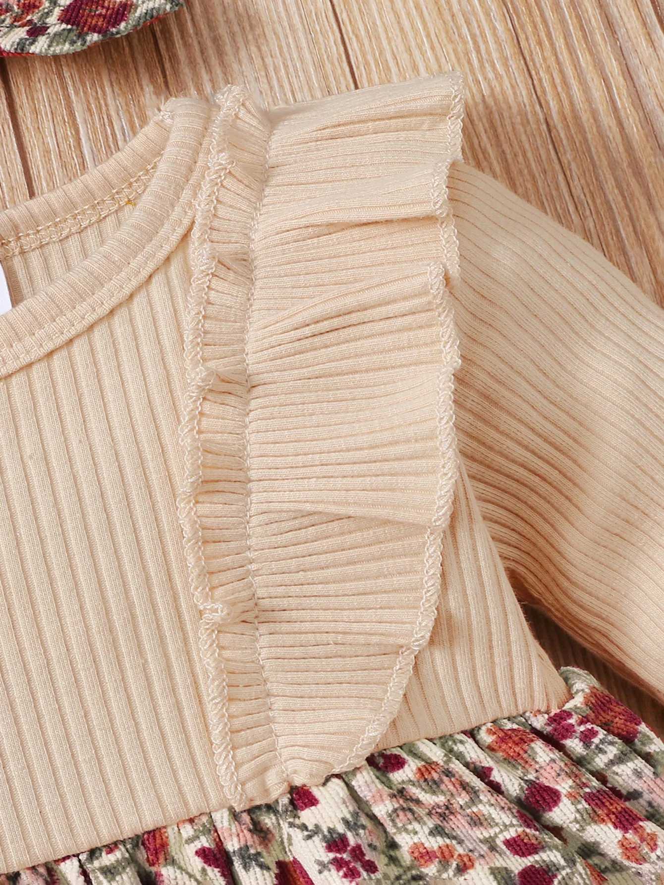 Autumn apricot pit stripe mosaic floral long-sleeved dress stylish and elegant party. X250220