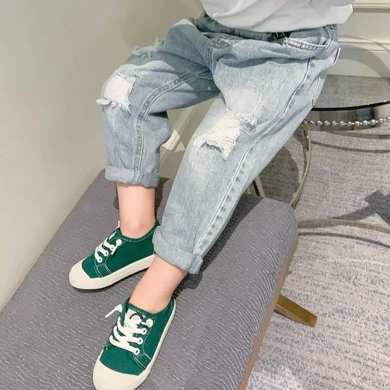 Kids Boys Pants Spring and autumn Jeans New childrens Ripped Trousers Boys Baby Korean Pants Z250220
