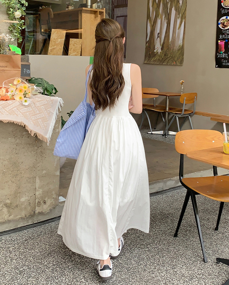 A96417 White Sleeveless French Long Skirt Long Waist Women's Suspender Skirt Summer 2025 New Gentle First Love Dress
