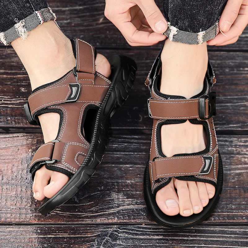 New Arrival Summer Mens Genuine Leather Sandals Outdoor Roman Sandals Beach Anti slip Casual Lightweight Open Toe Boys Sports Sandals T250220