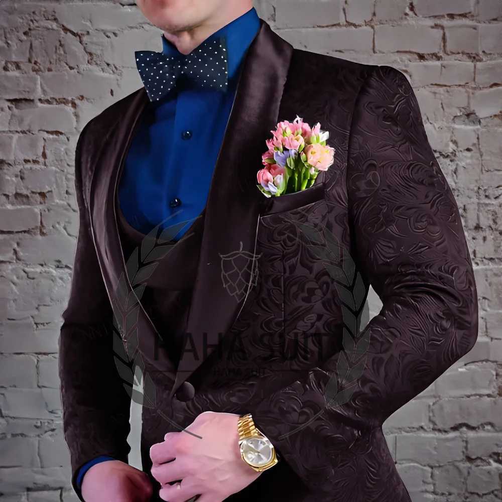 Mens Suit Jacquard Wedding Groom Suits Best Man Dinner Engagement Tuxedo Tailored Clothing X250220