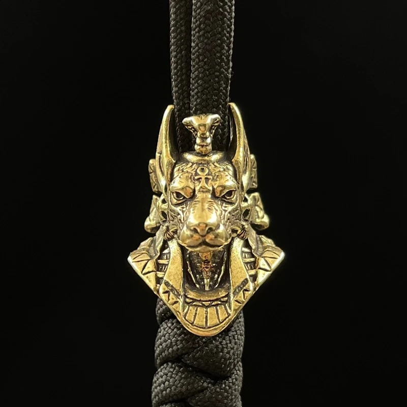 Ancient Egypt Death God Anubis Jackal Head Brass EDC Knife Beads DIY Paracord Woven Lanyard Pendants Jewelry Outdoor Accessories 250213