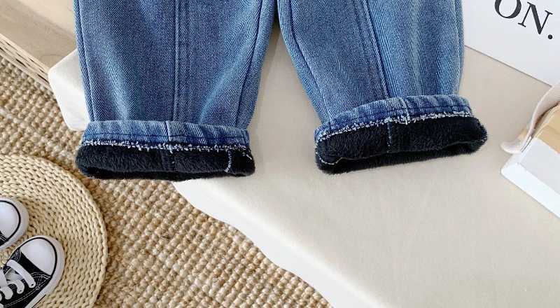 Childrens Plush Thickened Jeans Winter Pants Korean Boys Foreign Sle Warm Baby Casual Pants Toddler Girl Jeans Kids Outfit Z250220