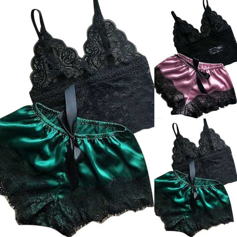 1 Set Womens Lace Spwear Lingerie Tops Shorts Set Babydoll Pajamas Nightwear S/M/L/XL/2XL New ColorXJ250220