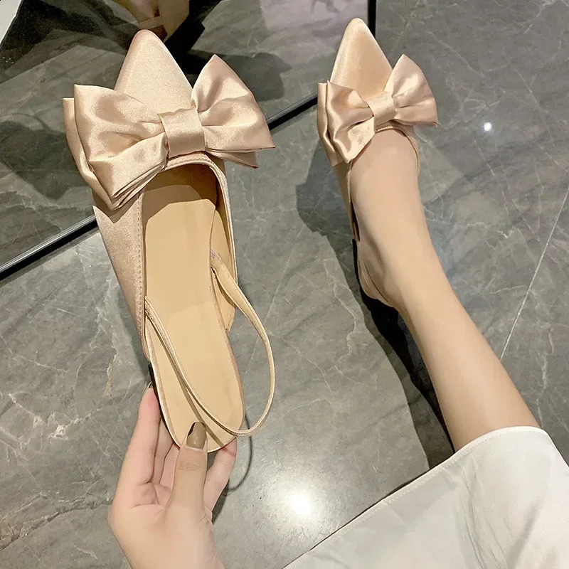 Bao Tou Womens Sandals Fashion Bow Knot Low Boots Pump Womens Silk Sexy Point Sandals De Mujer Womens Shoes 2024 250218