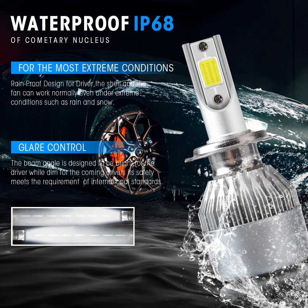 C6 LED Car Headlight Bulbs 6000K COB H7 - Ultra-Bright Energy-Efficient