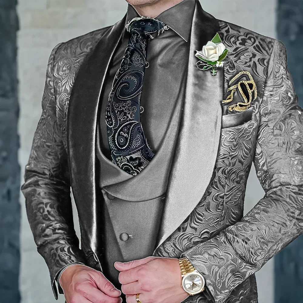 Jacquard Mens 3-piece Suit Set Formal Party Dress Groom Tuxedo High Quty Elegant Men Suit Male Come Homme Marriage X250220