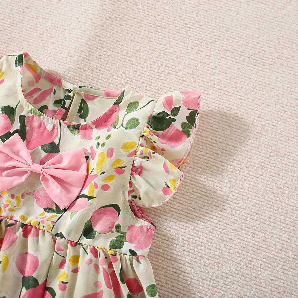 (0-3 Years Old) Summer Baby Girl Peach Print Bow Fly Sleeve Top And Shorts Set Girl Cute Cotton Two-Piece Set X250220