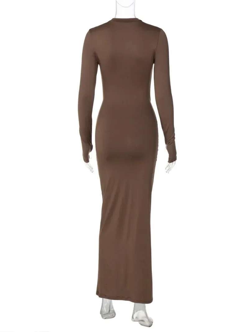 Women Elegant O-Neck Sleeve Bandage Evening Dress 2025 Spring Solid Color Bodycon Folds Long Party Dresses High Street