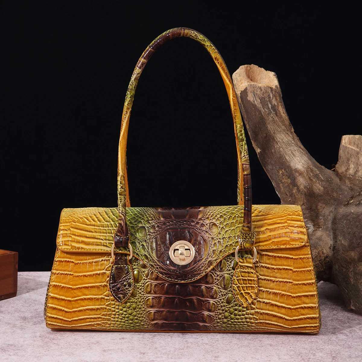 Multicolor Crocodile Pattern Fashion Handheld Stick Bag Large Capacity One Shoulder Underarm Bag Womens Luxury Handbag Z250220