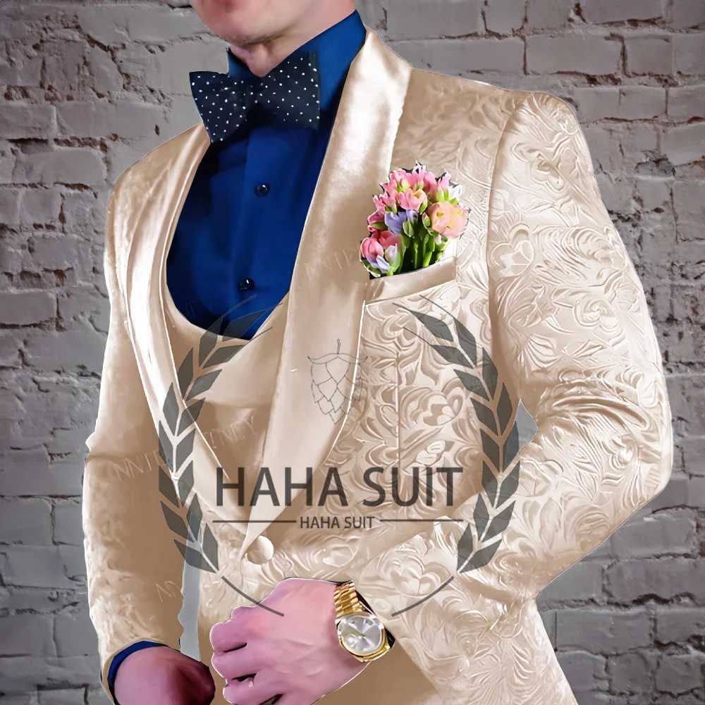 Mens Suit Jacquard Wedding Groom Suits Best Man Dinner Engagement Tuxedo Tailored Clothing X250220