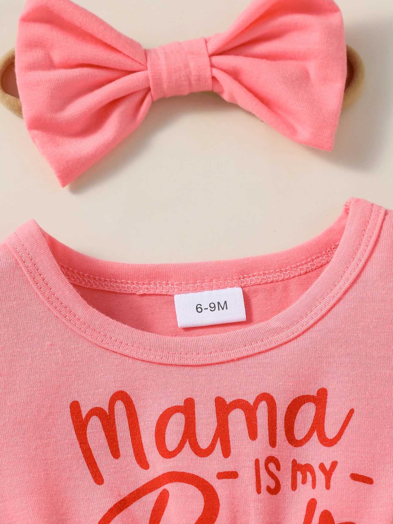 2024 New Baby Girls Spring Autumn Pink Long Sleeve Print Heart Letter Princess Vacation Outdoor Dress+Headband X250220