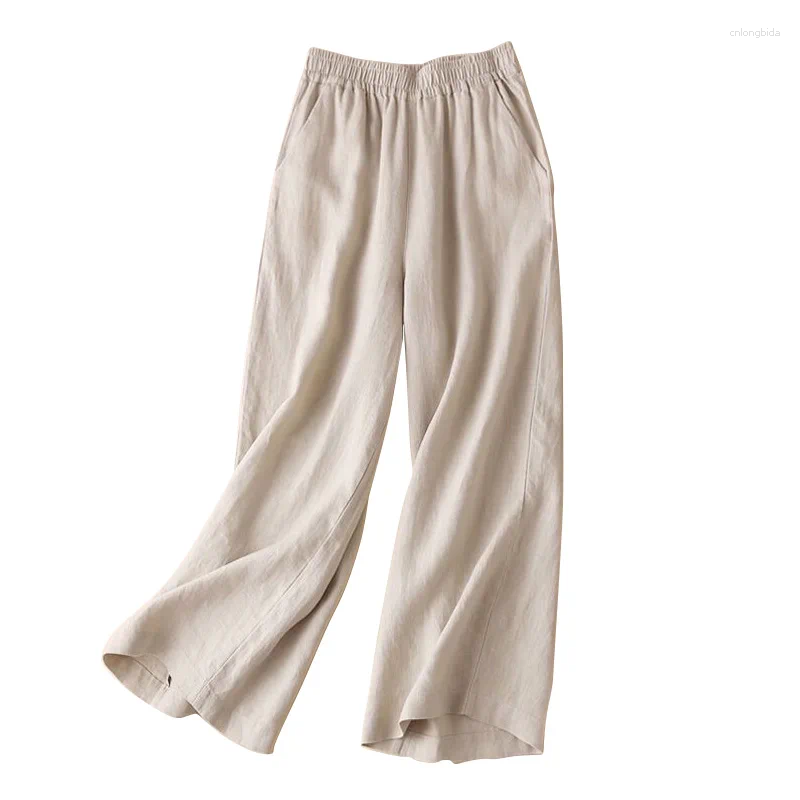 Women's Pants Casual Women Summer Loose Cotton Linen Wide Leg Korean Style Solid Color Trousers Woman