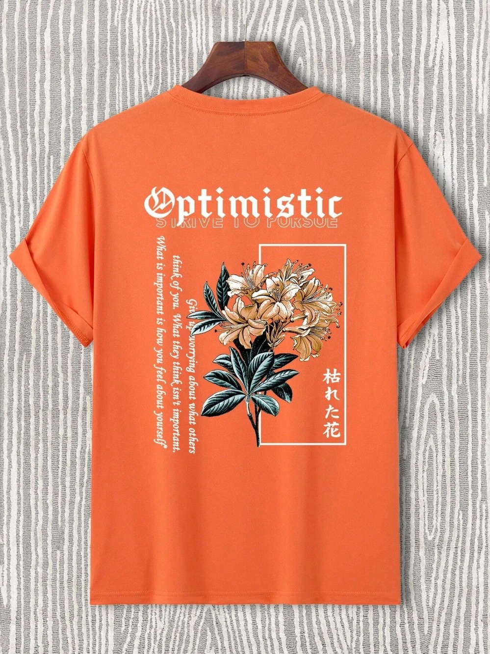 Optimistic Strive To Porsue Harajuku Flower Printing Male Tshirt Oversized Loose T Shirts Cotton Breathable TShirts 250213