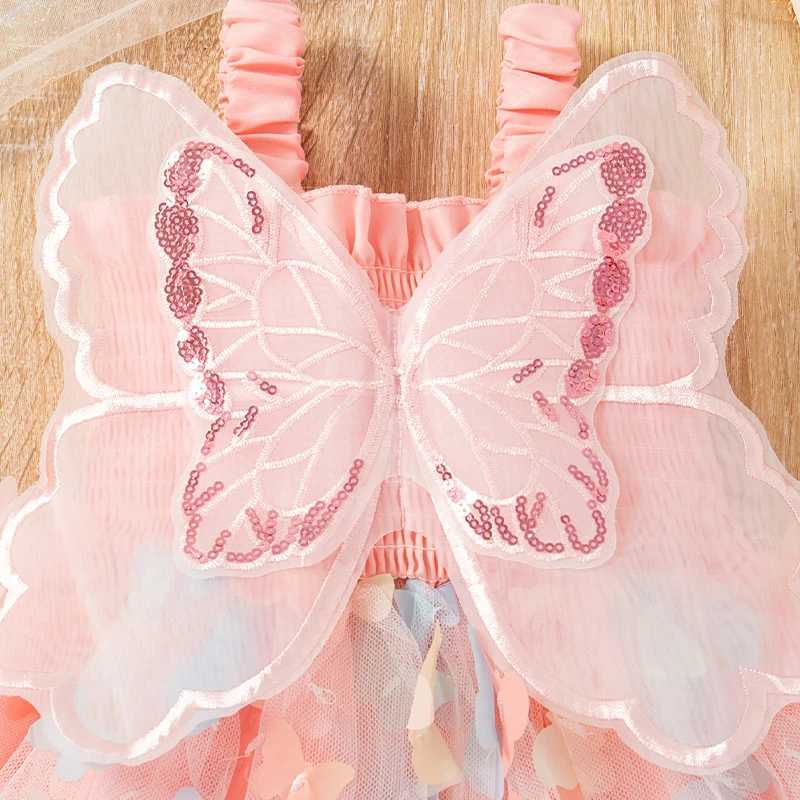 Baby Girl Party Princess Dress Summer Toddler 3d Fairy Butterfly Wings Hanging Strap Mesh Cute Fashion Dress X250220