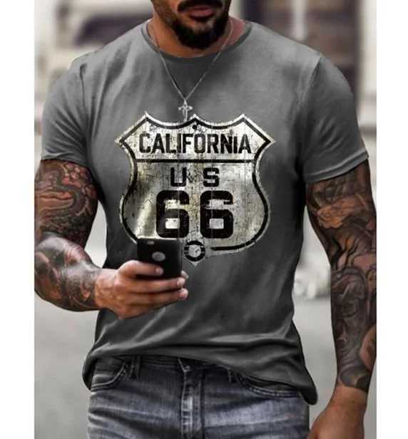 Retro US Route 66 3D printed mens T-shirt retro loose mens summer round neck short sleeved unisex top T-shirt 4XL W250220