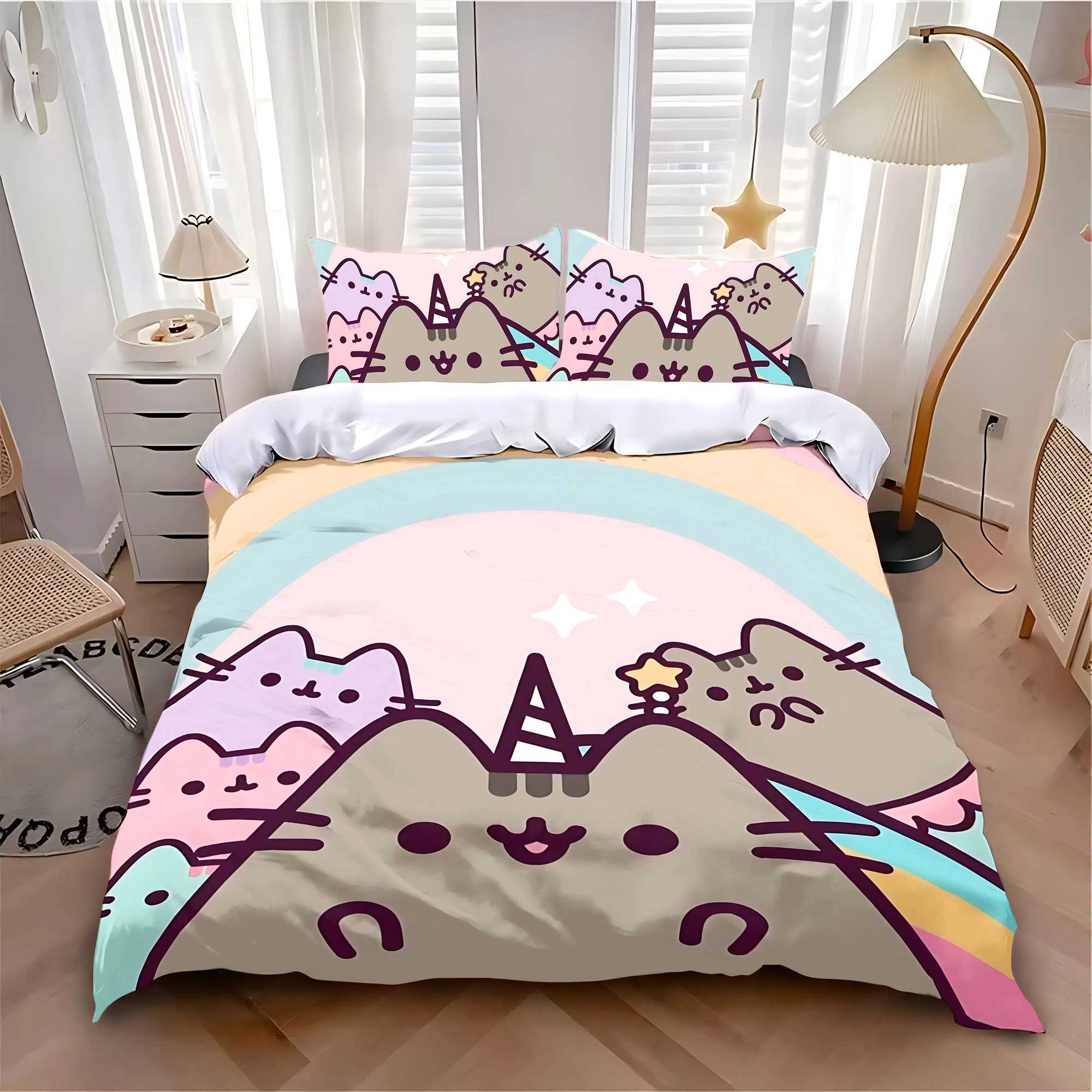 Duvet Cover Pillowcase Bedding Set Cartoon P-PusheenS Cat Adult Boy Girl Bedroom Decoration Children Single Double Large SizeXJ250220