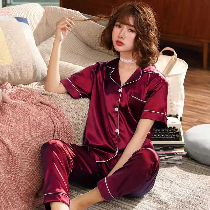 Womens Ice Silk Pajamas Two-Piece Fe Summer Short-Sved Trousers Thin Section Of Silation Silk Pajamas Homewear SuitXJ250220