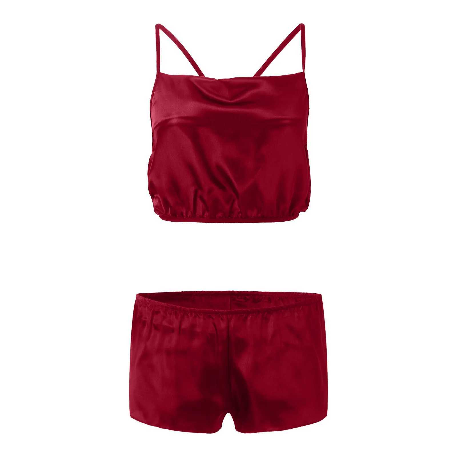 Womens 2pcs Sexy Silk Satin Ruffled Pajamas Sets Low V Neck Spwear Satin Pajamas Shorts Set Womens Backless Night WearXJ250220