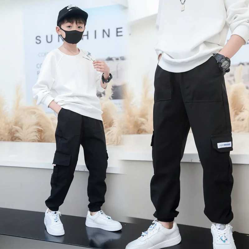 Boys Pants Boys Harem Pants Solid Cargo Pants Teenage Boy Multi-Pocket Trousers Kids Spring Autumn Boys Casual Pants Streetwear Z250220
