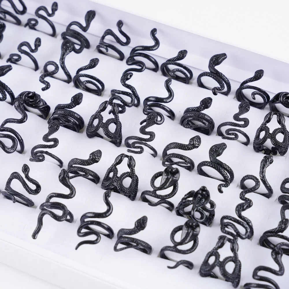 Wholesale 30Pcs/Lot Fashion Snake Animal Mix Style Metal Opening Rings for Women Vintage Adjustable Size Jewelry Party Gifts 250221