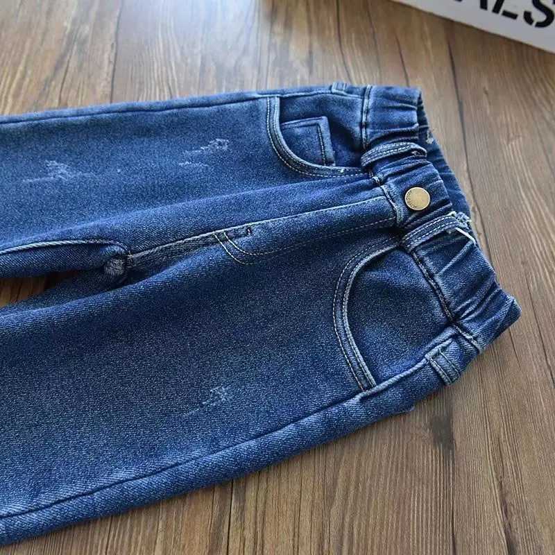 Winter girl boy jeans thick warm solid color jacket 2021 new childrens jeans denim pants 12M-6T Z250220