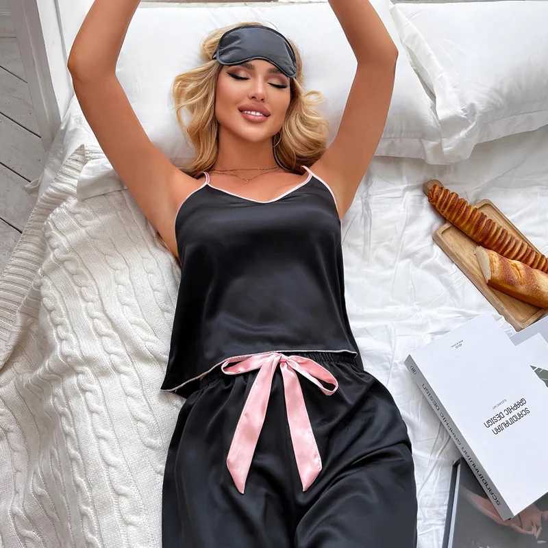 Women Sexy Satin Pijamas Set Lingerie Spwear Silk Saitn Nightwear Sveless Pajamas Set Home Wear Pyjama Femme PyjamasXJ250220