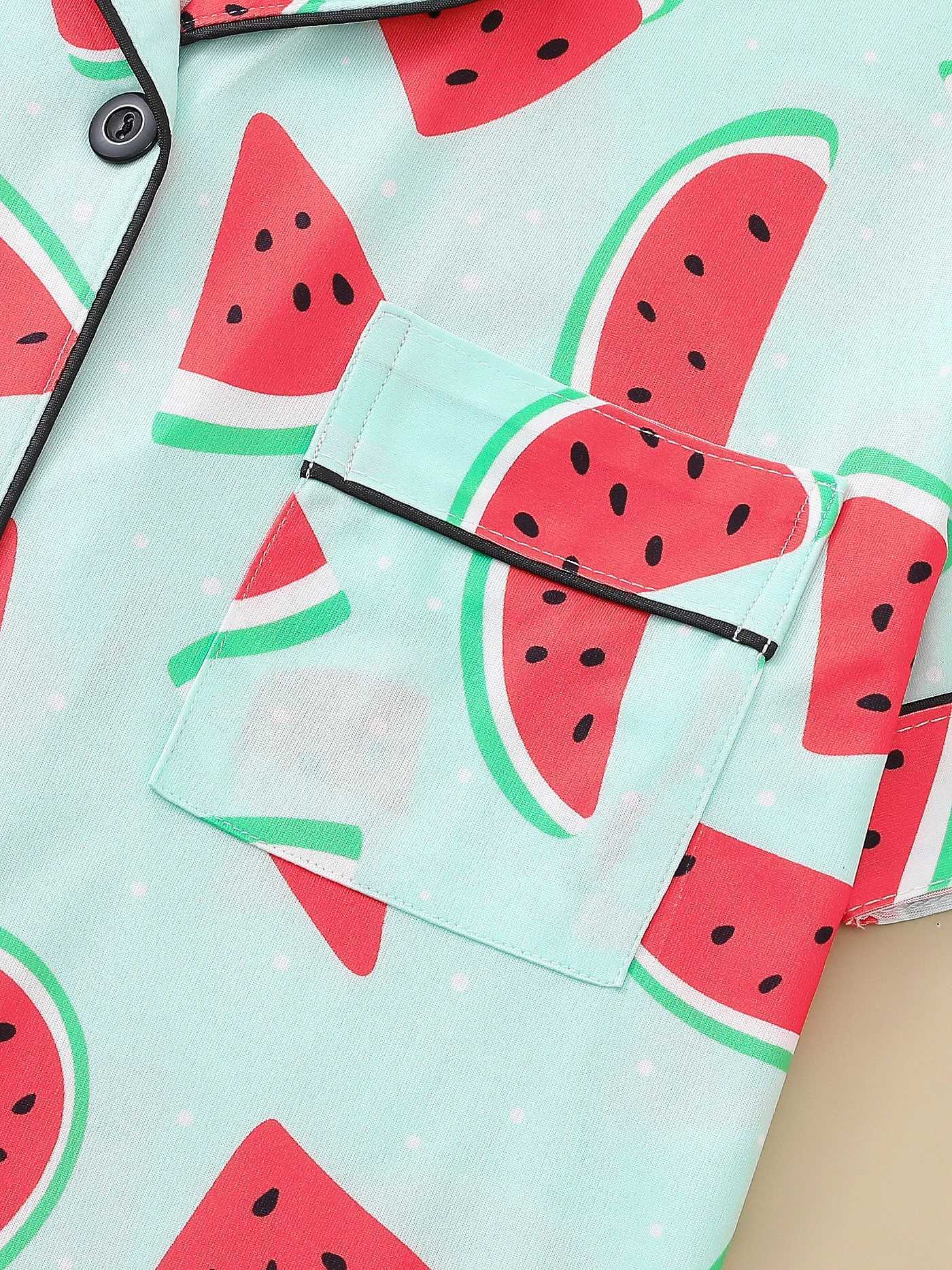Two-piece set of womens pajamas lapel top and trousers watermelon summer casual womens pajamas home wearXJ250220