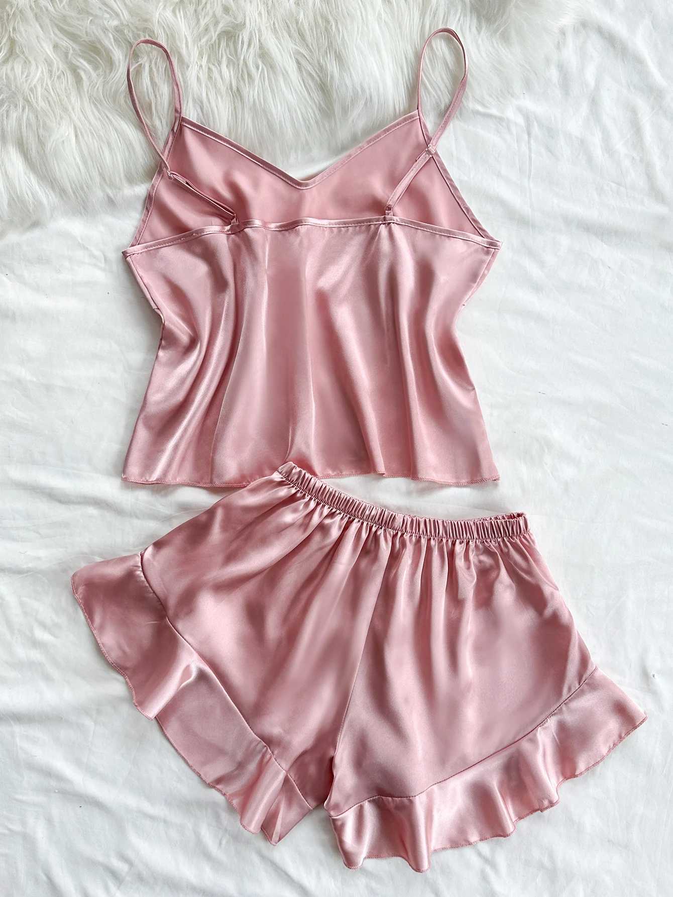 New Satin Womens Pajama Set Casual Loose And Thin Pajama Womens Homewear SetXJ250220