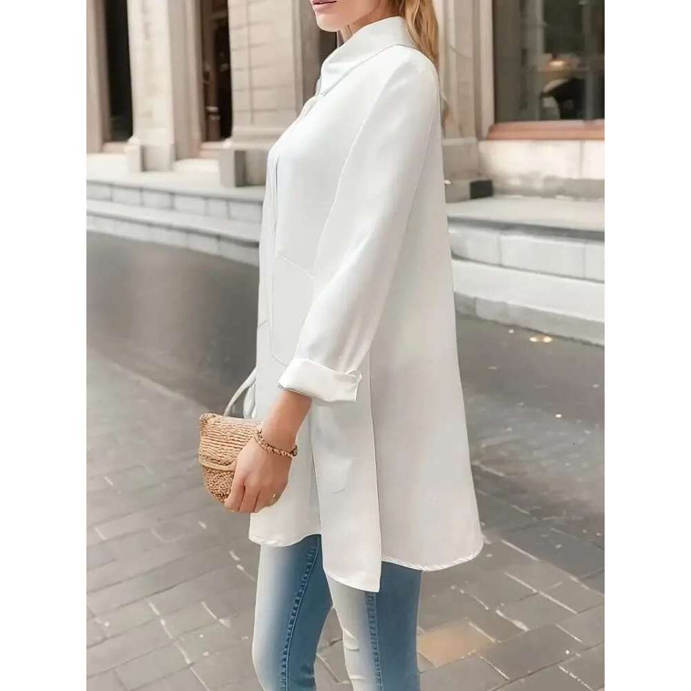 White Casual Women 2024 Autumn Korean Fashion Mid Length Winter Loose Long Sleeves Femal Blouses