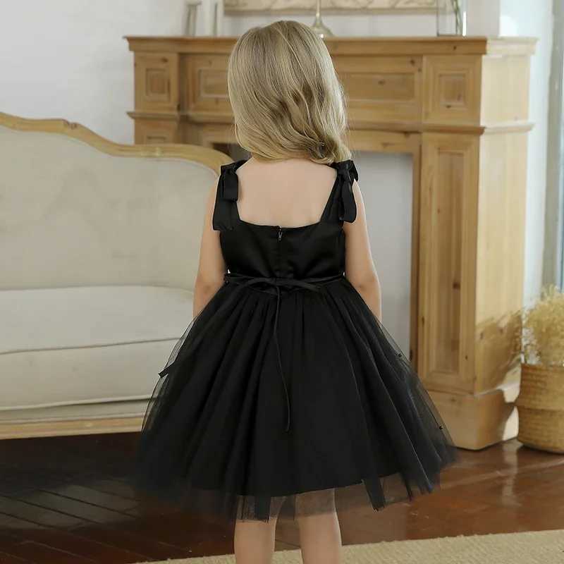 Baby Girl Halloween Costume Toddler Girl Black Gothic Mesh Dress Beaded Evening Party Princess Tutu Gown Infant Birthday Outfits X250220
