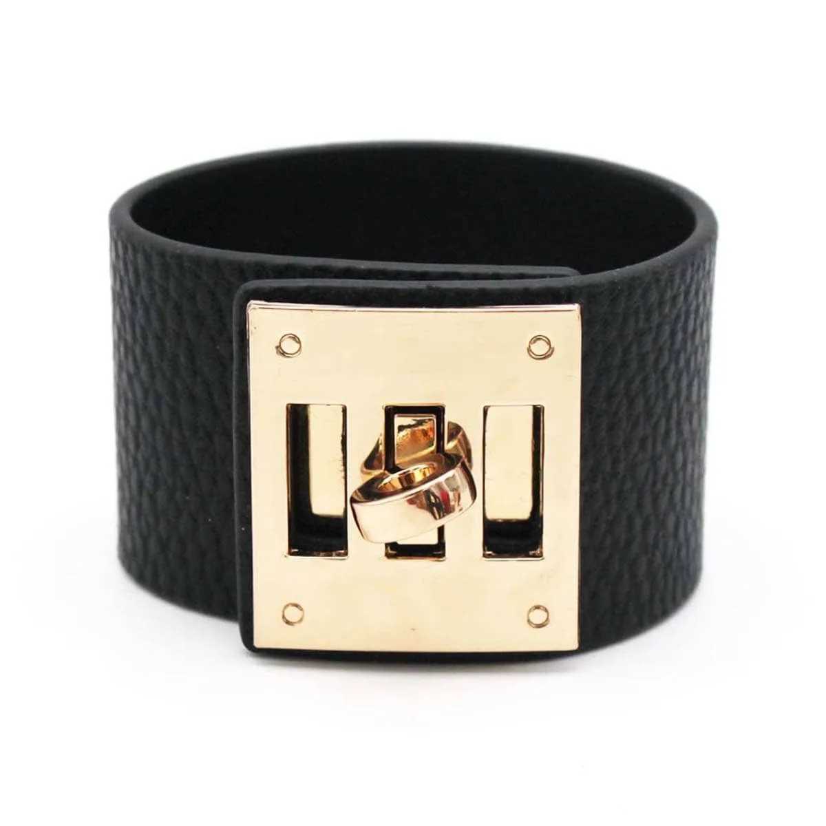 Bangle Fashion Punk Wide PU Leather Bracelet and Bracelet Womens Cuff Bracelet Declaration Jewelry Valentines Day Gift J2502177CVL