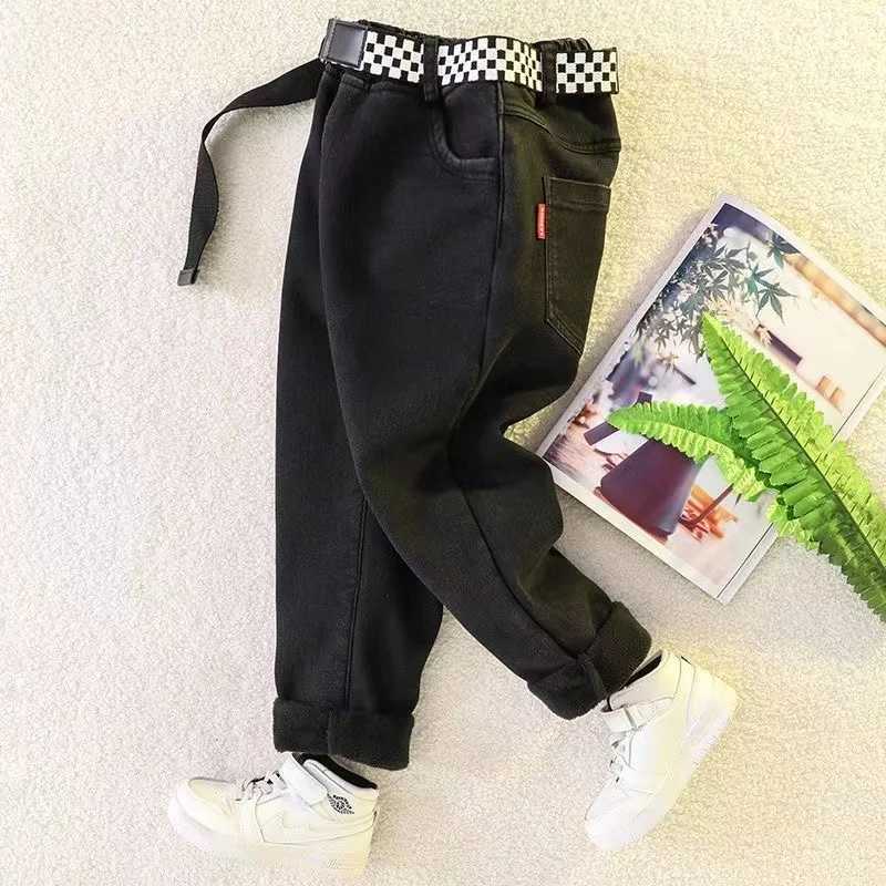 Velvet Winter Warm Pants Jeans for Girls Boys Fall Trousers Denim Pants Clothes Teenagers Childrens Clothing Boy Jeans 2024 New Z250220