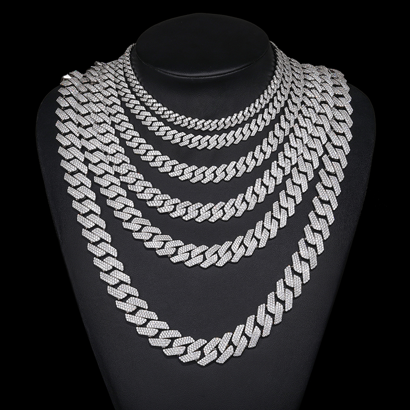 14MM wide 2 rows dia necklace designer for men high quality cuban k rock rapper hip hop gold plated stainless steel jewelry moissanite chain