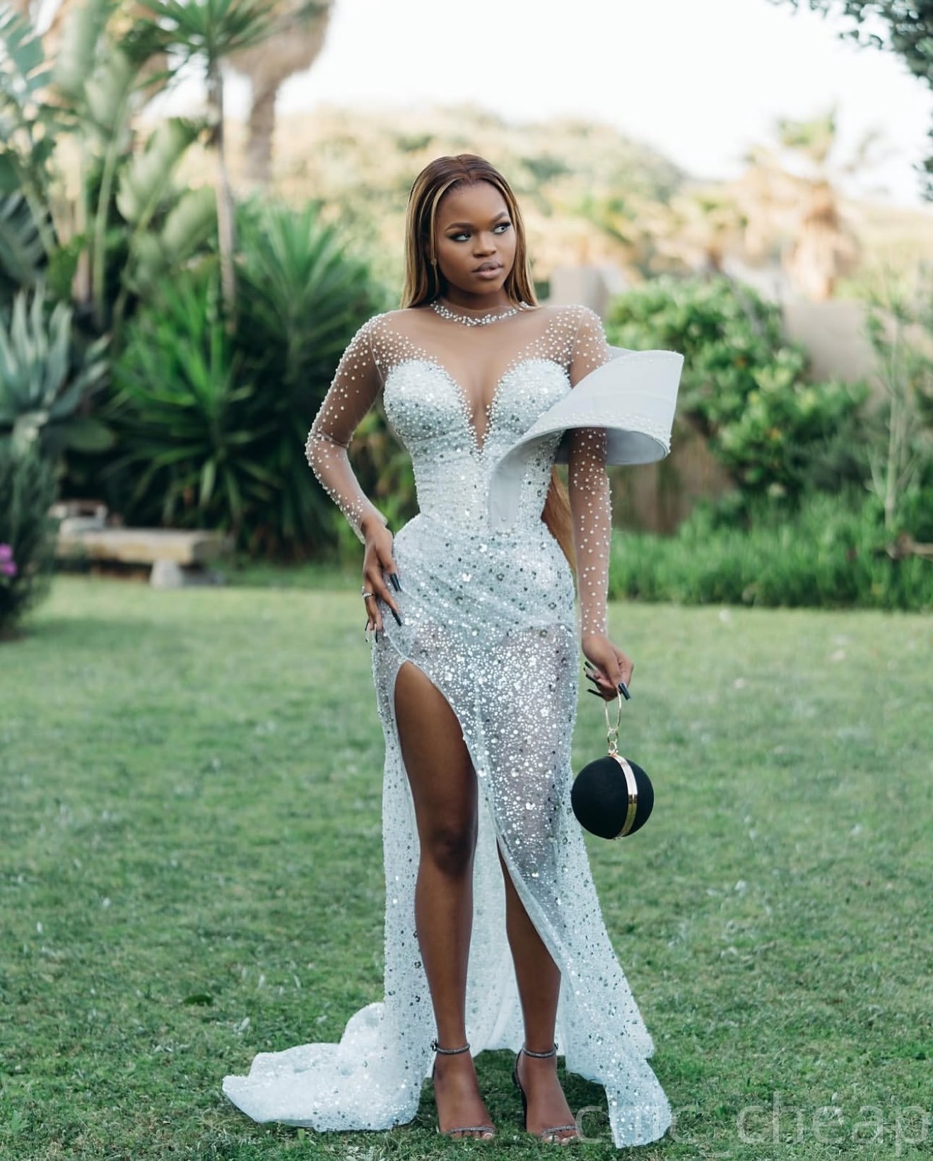 Ivory Mermaid Prom Dresses 2025 Beaded Sequined High Split Full Sleeves Evening Formal Party Second Birthday Engagement Gowns Plus Size Dress For Spec