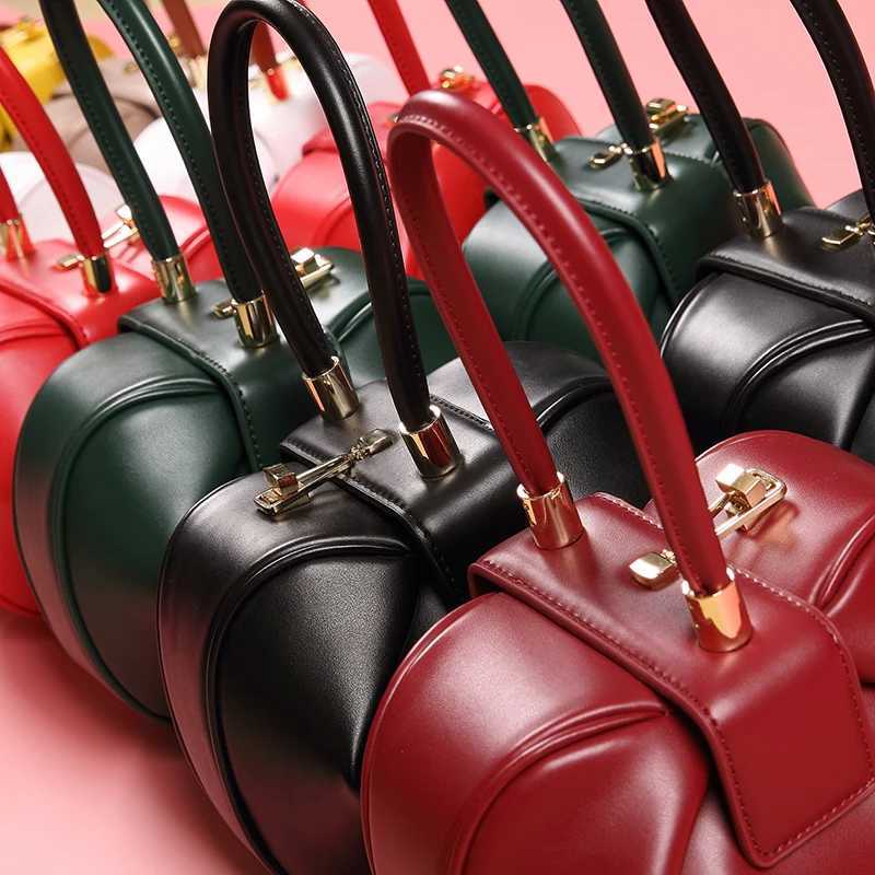 TWO SIZE Vintage Elegant Pillow Boston Box Genuine Leather Handbags Top Handle Clutches Evening Bags Women Female Small Z250220