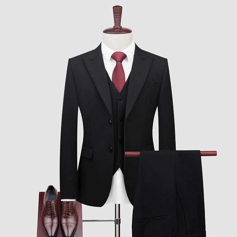 High-end Wool Suit (suit + Vest + Trousers) Mens Business Casual Fashion Suit Bridegroom Wedding Dress Thr-piece Set X250220