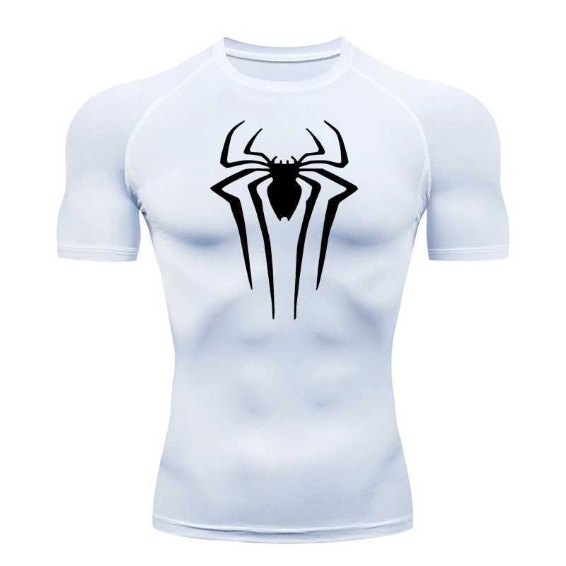 Spider Print Mens Compression Shirt Summer Short Sleeve Rash Guard Gym Exercise T-shirt Sports Quick Drying Underwear Top W250220