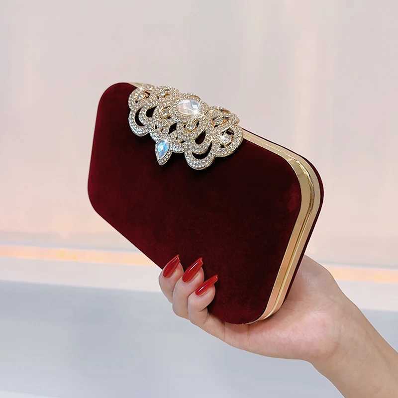 Velvet clutch bag fashionable rhinestone decorative handbag carnival music festival womens dinner party square bag Z250220