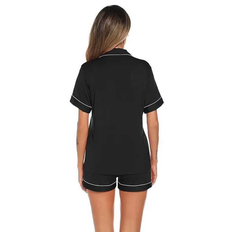 Summer Ice Silk Pajamas for Women Simple Short-sved Home Wear Set of Tops and ShortsXJ250220