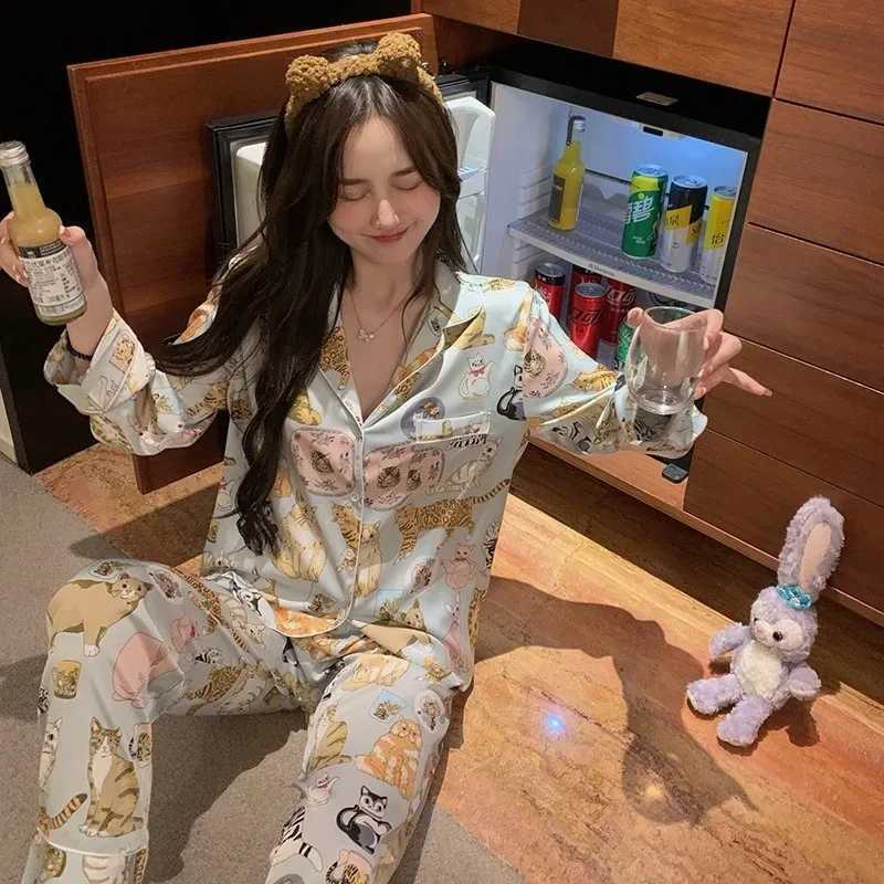 Large Size cartoon Spwear Loungewear Women Autumn and Winter Pajamas ladies Long Sve Long Trousers nightwear HomeWear 2pcsXJ250220