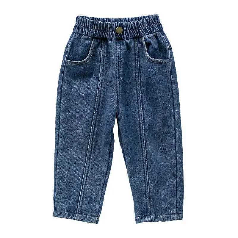 Children clothing plush jeans loose fitting 2023 winter clothing new western-sle warm pants for boys and girls baby pants Z250220