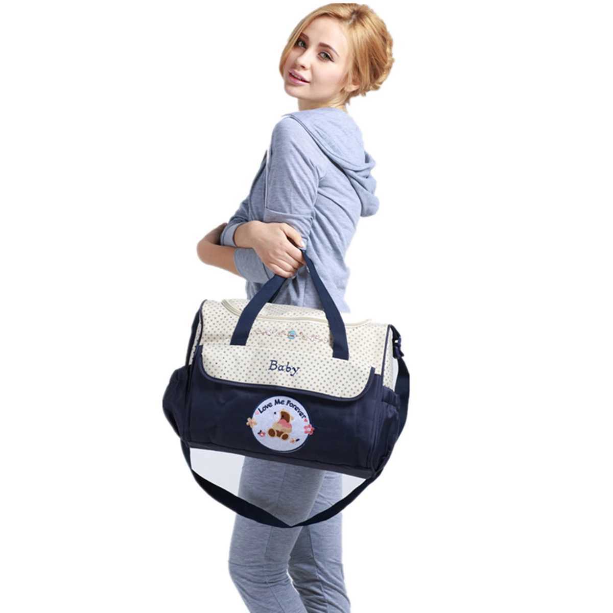 Fashionable printed mommy bag five piece set large capacity multifunctional one shoulder crossbody bag outdoor diaper bag X250220