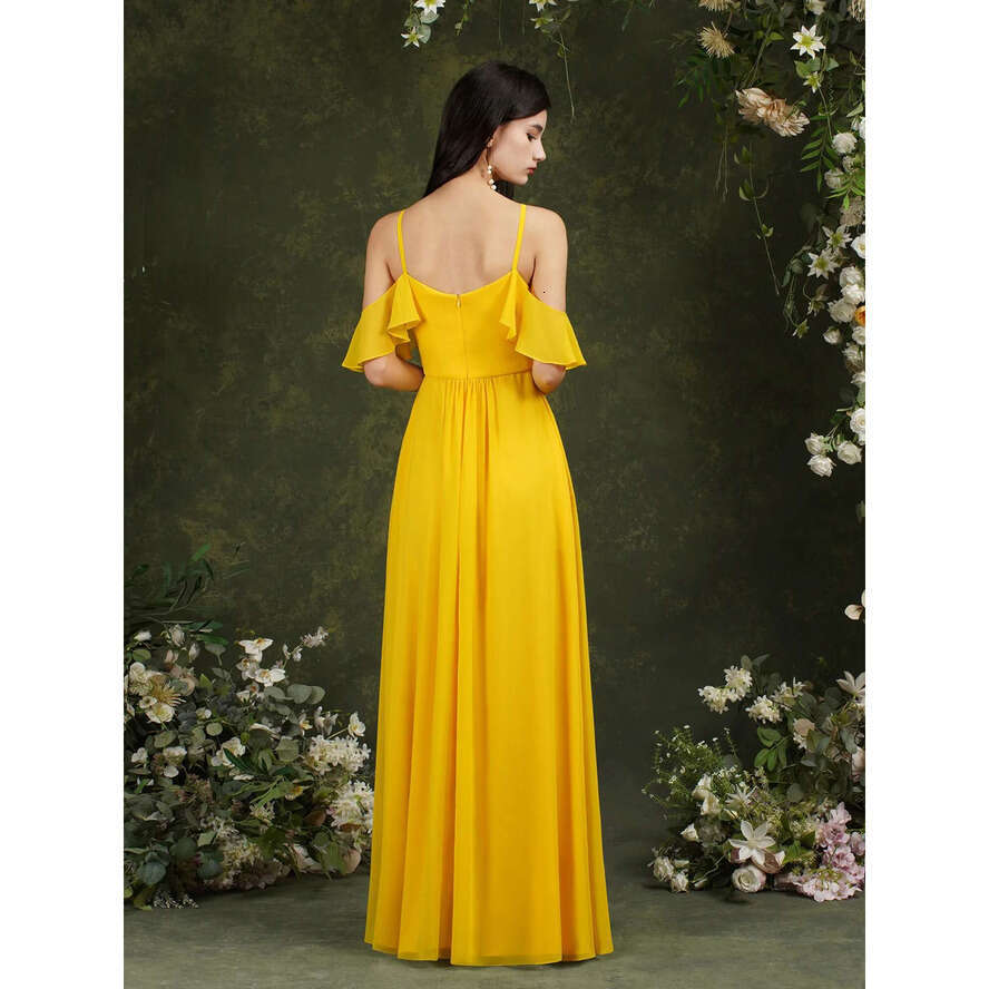 Yellow Fashion Chiffon Bridesmaid Dress A E Long Maid Of Honor Gown Summer Wedding Custom Made Bm