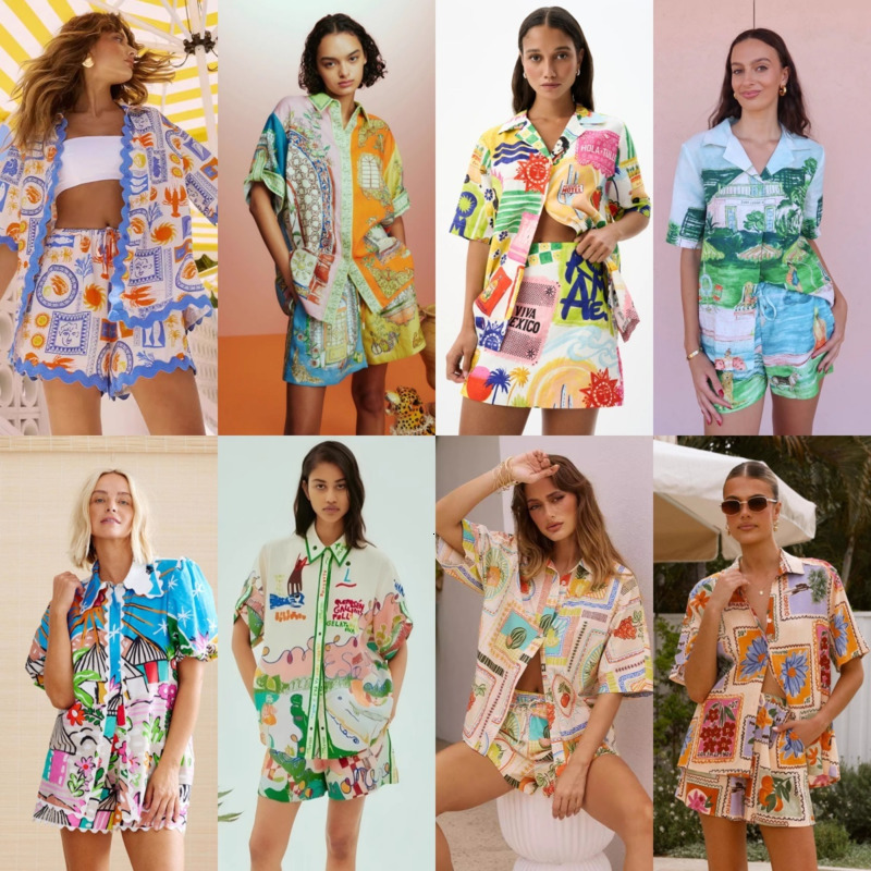 Women Tracksuits Two Pieces Set Designer 2025 New Fashion Casual Cotton Linen Printed Shirt Shorts Set 27 Colours