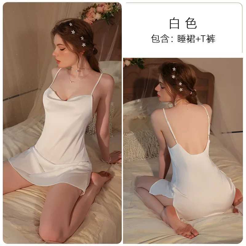 Large Size Sexy Pajamas Women Summer Underwear Suspenders Ice Silk Nightgown High-end Lace Loungewear Fe Nightdress LadiesXJ250220