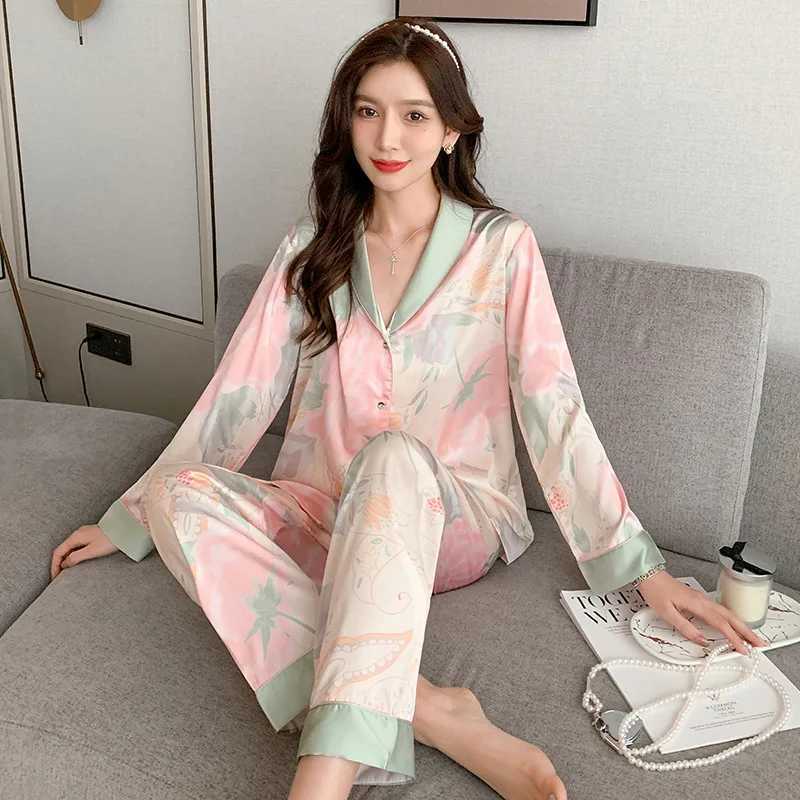 Spring and Autumn Ladies New Pajamas Homewear Two-Piece Fe Summer Thin Silk Sweet Pop Casual Pajamas Homewear SetXJ250220