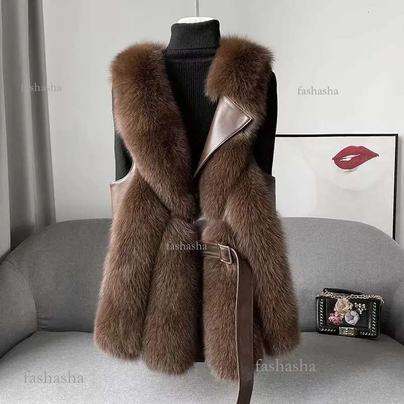 Womens Fur Faux Fur Vest Coat Womens Faux Fur Waistcoat Fashion Slim Fur Jacket Chic Sleeveless Faux Fur Vests With Belt Jacket 230908