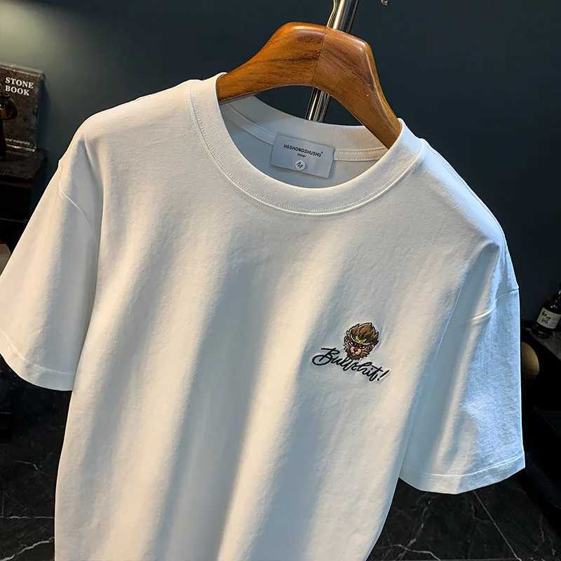 High end T-shirt mens summer 2025 thin fashion trend embroidered printed short sleeved round neck top W250220